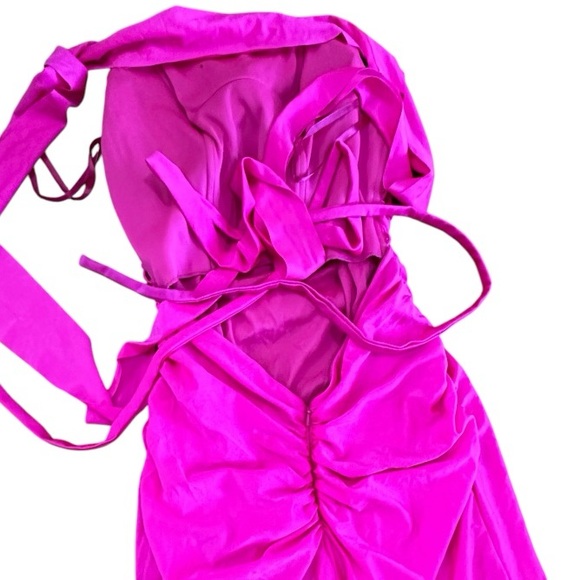 La Femme 28506 Pink Off the Shoulder Dress with Tie Back and Slit Size 6 NWT - Picture 9 of 11